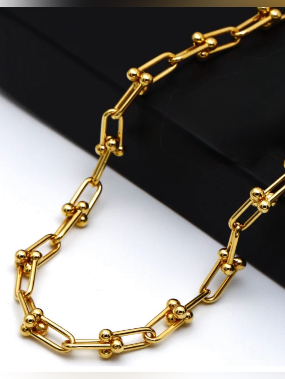U Shape Graduated Link Chain Necklace Stainless Steel